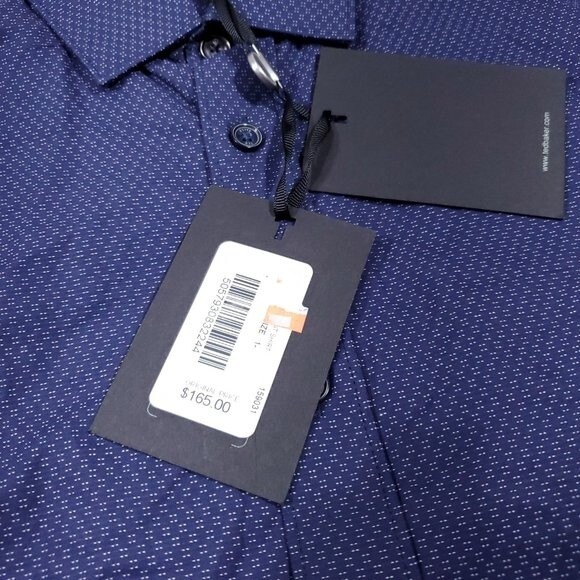 Ted Baker Men's Dobby Geometric Print Shirt Size 1 XS Blue Button Front Dobbie - Picture 3 of 11